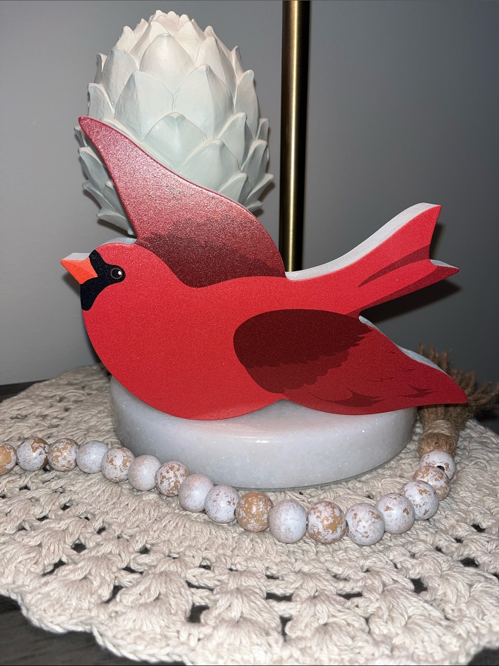 Red wooden Decorative Cardinal Bird Figurine